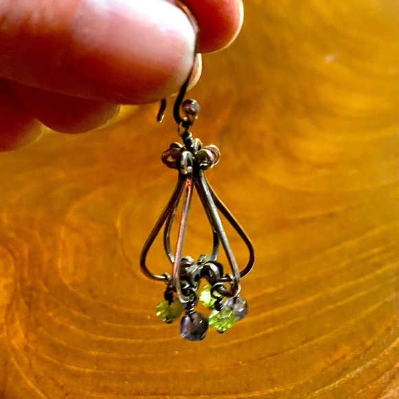 Sterling silver cage earrings with dangling crystals - Picture 2 of 4